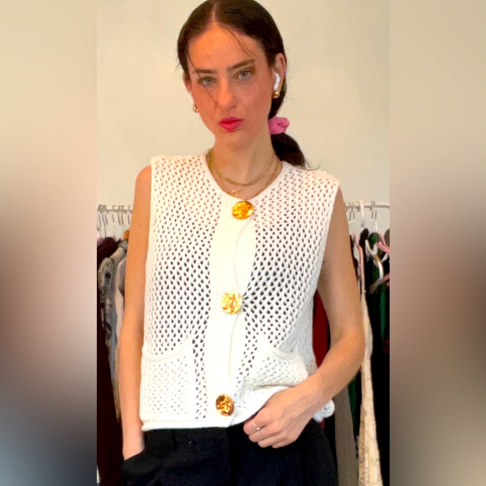 BERENICE Cream Knit Sweater Vest